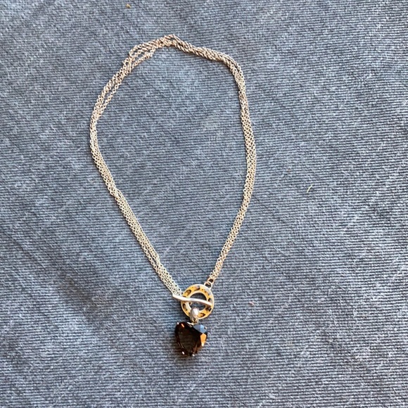 David Sigal Sterling &Smoky Quartz Heart Necklace - Picture 2 of 8